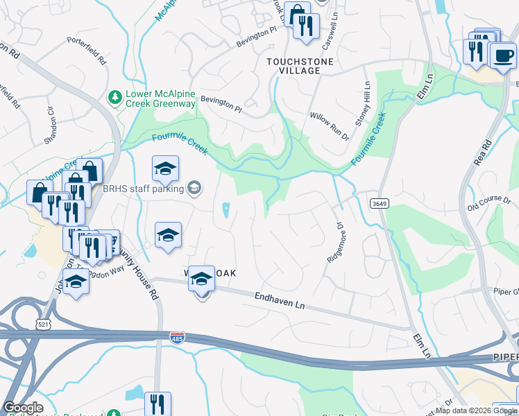 map of restaurants, bars, coffee shops, grocery stores, and more near 6918 Red Maple Dr in Charlotte