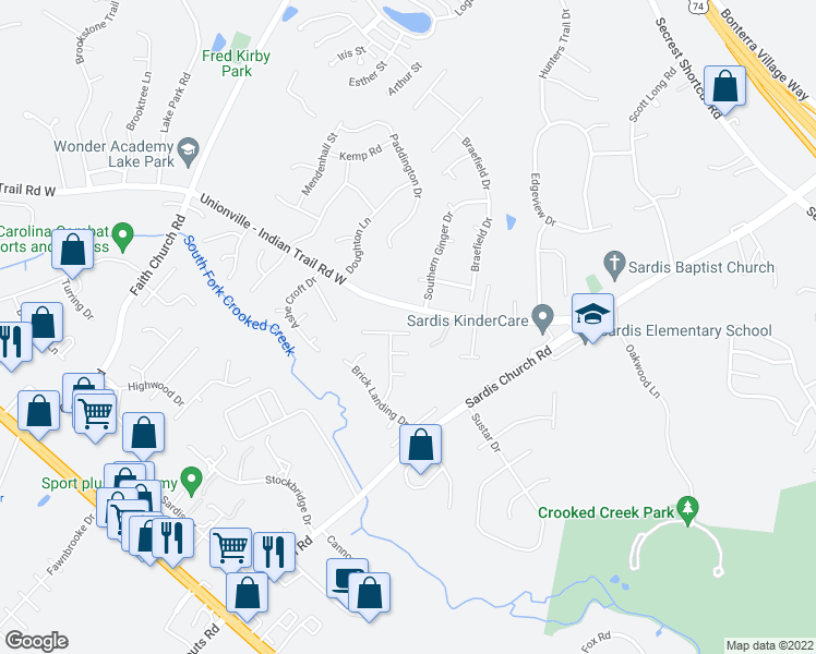 map of restaurants, bars, coffee shops, grocery stores, and more near 5904 White Cliffs Drive in Monroe