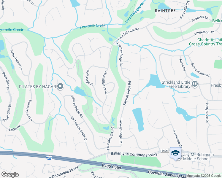 map of restaurants, bars, coffee shops, grocery stores, and more near 8236 Circle Tree Lane in Charlotte