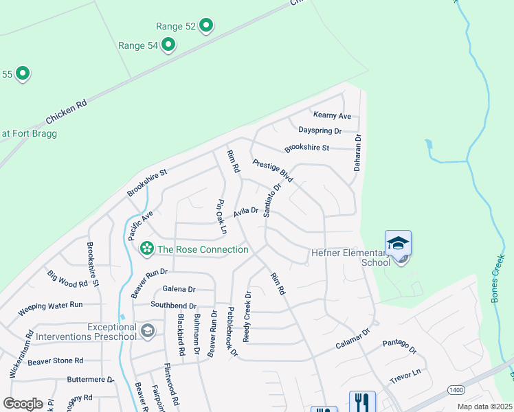 map of restaurants, bars, coffee shops, grocery stores, and more near 7304 Avila Drive in Fayetteville