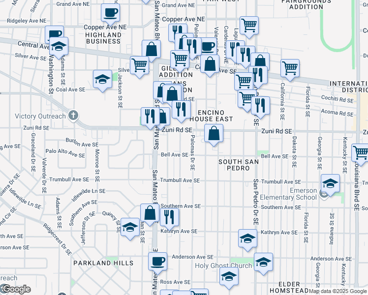 map of restaurants, bars, coffee shops, grocery stores, and more near 532 Madeira Drive Southeast in Albuquerque