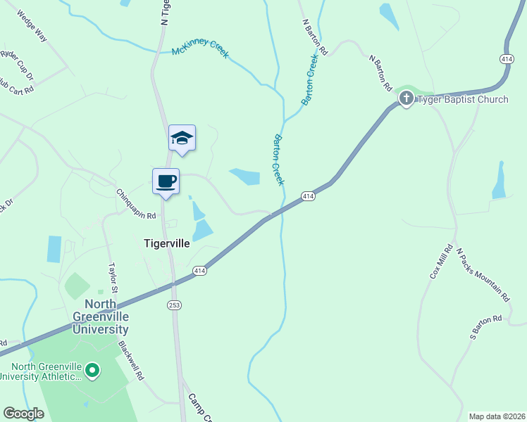 map of restaurants, bars, coffee shops, grocery stores, and more near 25 Tigerville Elementary School Road in Taylors