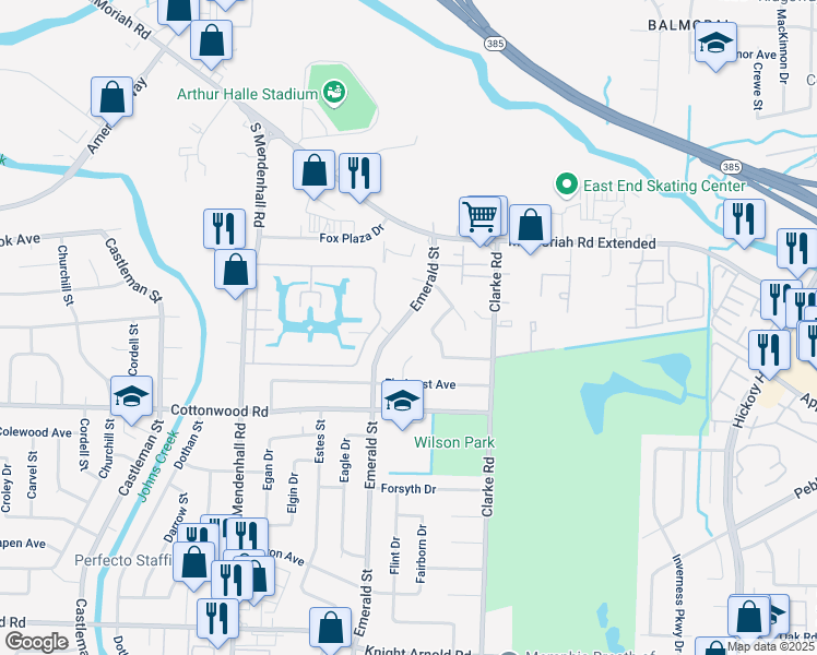 map of restaurants, bars, coffee shops, grocery stores, and more near 2823 Executive Drive in Memphis