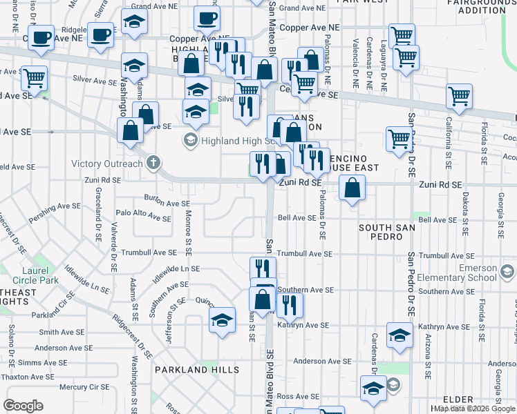 map of restaurants, bars, coffee shops, grocery stores, and more near 616 Truman Street Southeast in Albuquerque