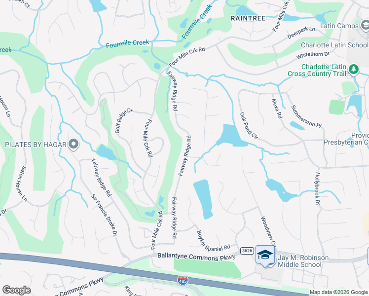 map of restaurants, bars, coffee shops, grocery stores, and more near 9547 Fairway Ridge Road in Charlotte