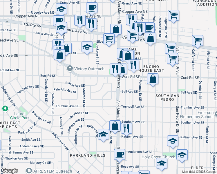 map of restaurants, bars, coffee shops, grocery stores, and more near 616 Truman Street Southeast in Albuquerque