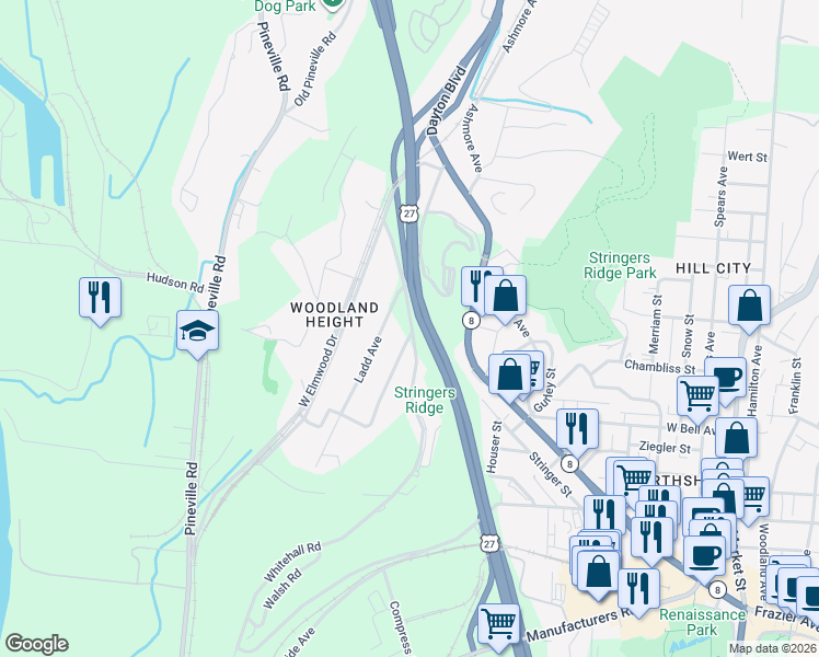 map of restaurants, bars, coffee shops, grocery stores, and more near 493 Wayne Avenue in Chattanooga