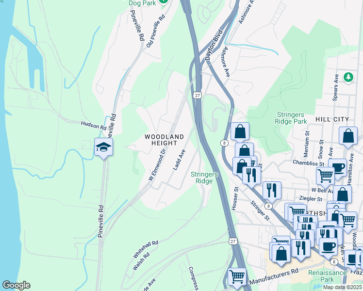 map of restaurants, bars, coffee shops, grocery stores, and more near 709 Ladd Avenue in Chattanooga