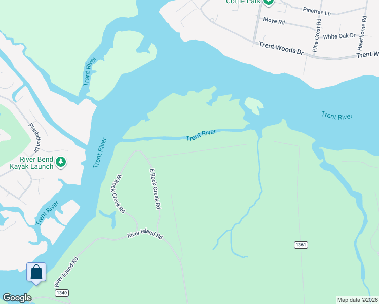 map of restaurants, bars, coffee shops, grocery stores, and more near 194 Rock Creek Drive in New Bern