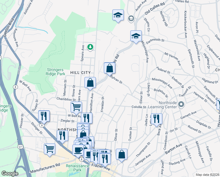 map of restaurants, bars, coffee shops, grocery stores, and more near 308 Keith Street in Chattanooga