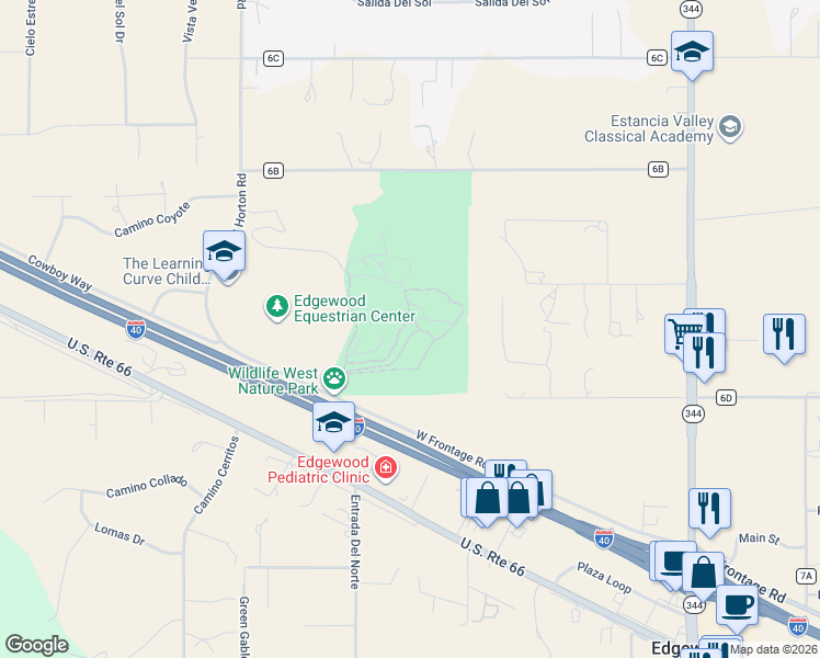 map of restaurants, bars, coffee shops, grocery stores, and more near 87 West Frontage Road in Edgewood