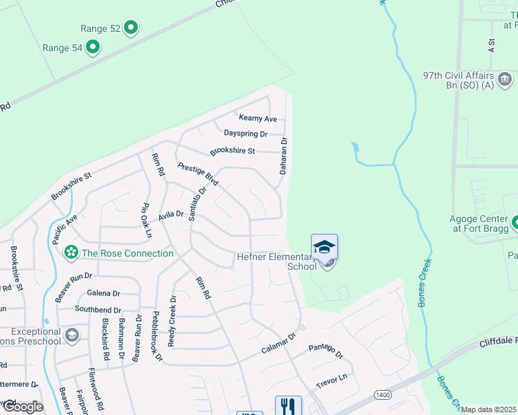 map of restaurants, bars, coffee shops, grocery stores, and more near 724 Sunny Crest Drive in Fayetteville