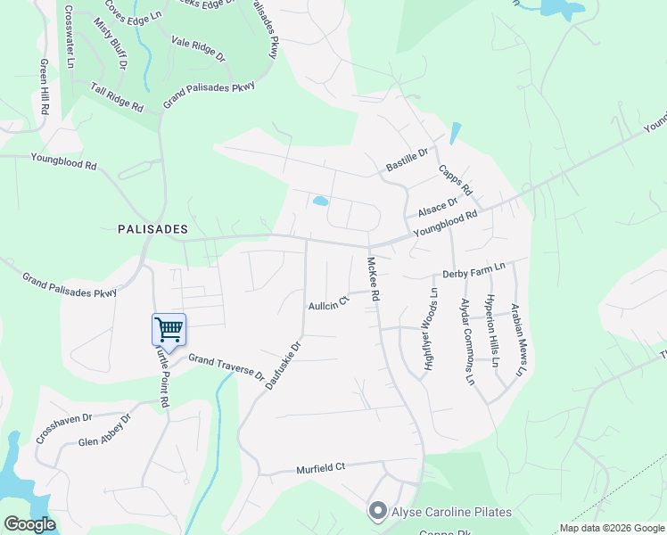 map of restaurants, bars, coffee shops, grocery stores, and more near 16839 Rudence Court in Charlotte