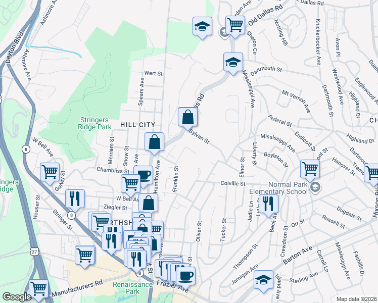 map of restaurants, bars, coffee shops, grocery stores, and more near 308 Keith Street in Chattanooga