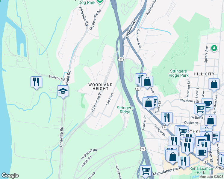 map of restaurants, bars, coffee shops, grocery stores, and more near 709 Ladd Avenue in Chattanooga
