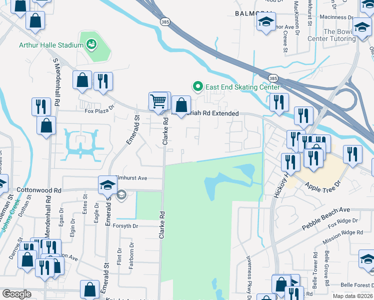 map of restaurants, bars, coffee shops, grocery stores, and more near 2826 Los Gatos Court in Memphis