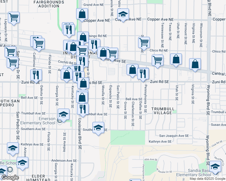 map of restaurants, bars, coffee shops, grocery stores, and more near 416 Espanola Street Southeast in Albuquerque
