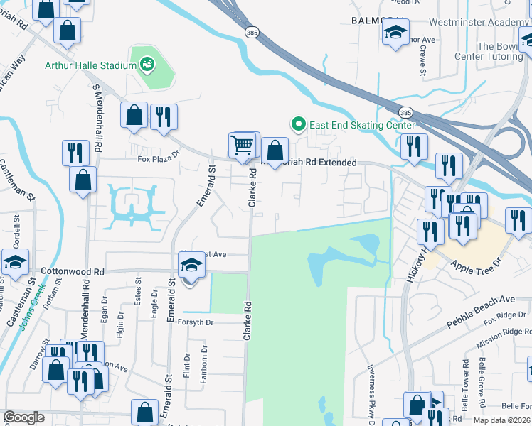 map of restaurants, bars, coffee shops, grocery stores, and more near 2826 Los Gatos Court in Memphis
