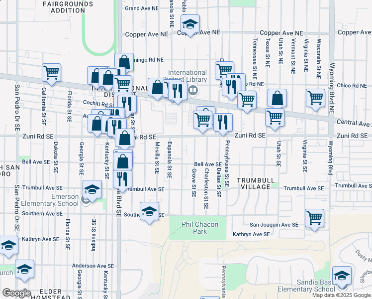 map of restaurants, bars, coffee shops, grocery stores, and more near 426 San Pablo Street Southeast in Albuquerque