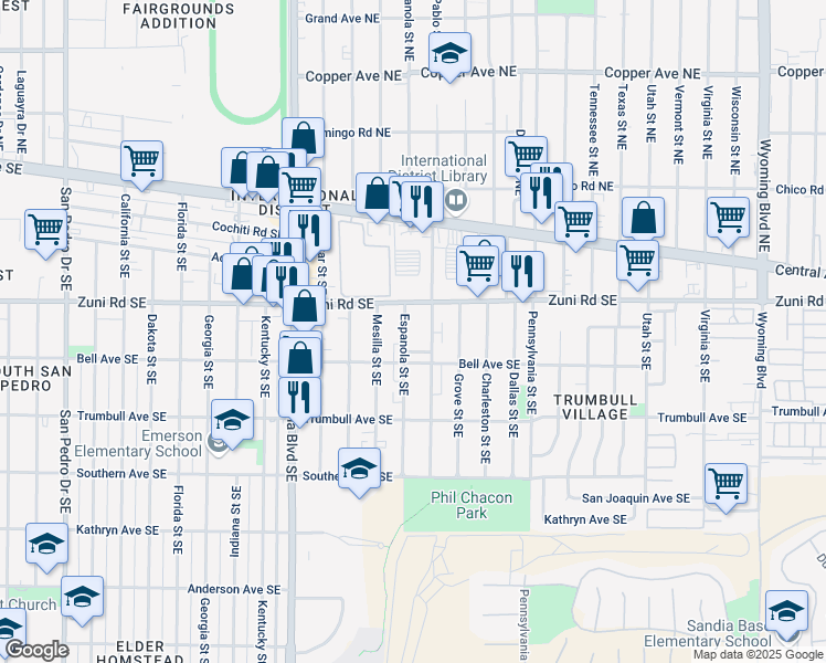 map of restaurants, bars, coffee shops, grocery stores, and more near 429 Espanola Street Southeast in Albuquerque