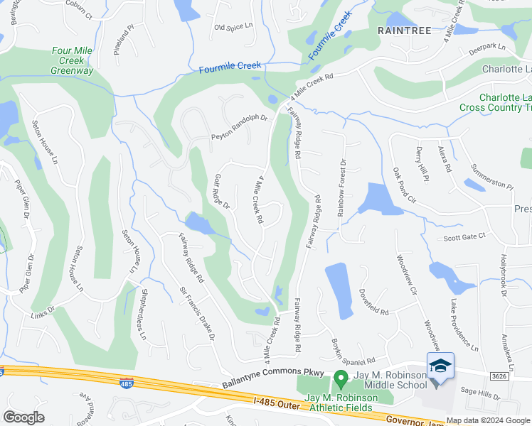 map of restaurants, bars, coffee shops, grocery stores, and more near 8236 Circle Tree Lane in Charlotte