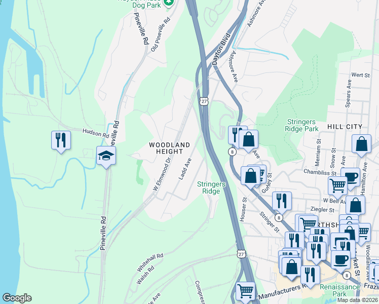 map of restaurants, bars, coffee shops, grocery stores, and more near 709 Ladd Avenue in Chattanooga