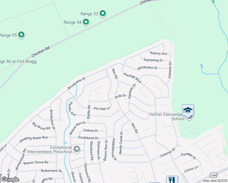 map of restaurants, bars, coffee shops, grocery stores, and more near 744 Rim Road in Fayetteville
