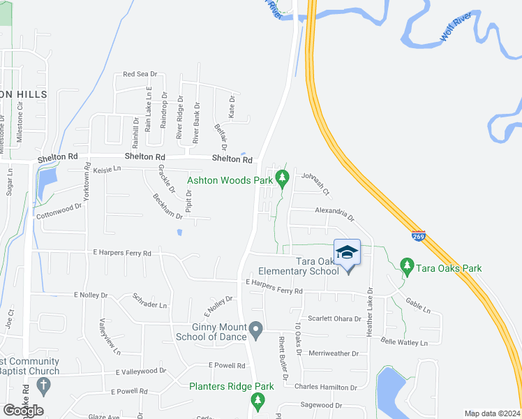 map of restaurants, bars, coffee shops, grocery stores, and more near 1174 Collierville Arlington Road in Collierville