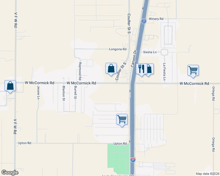 map of restaurants, bars, coffee shops, grocery stores, and more near 7601 West McCormick Road in Amarillo