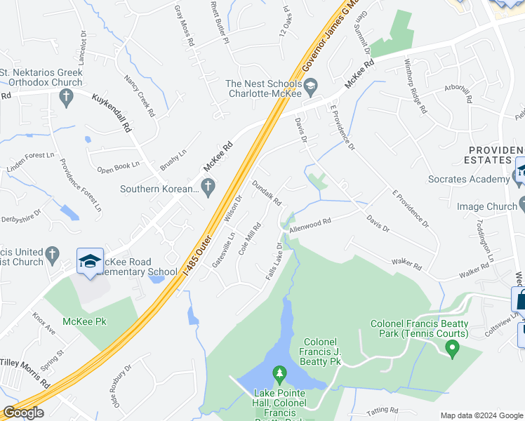 map of restaurants, bars, coffee shops, grocery stores, and more near 3418 Cole Mill Road in Charlotte