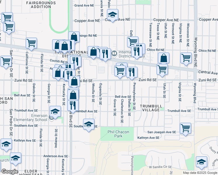 map of restaurants, bars, coffee shops, grocery stores, and more near 416 San Pablo Street Southeast in Albuquerque