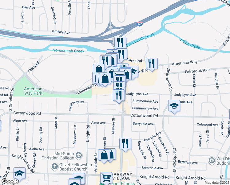 map of restaurants, bars, coffee shops, grocery stores, and more near 4694 Cotton Drive in Memphis