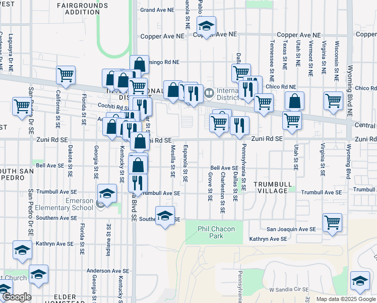 map of restaurants, bars, coffee shops, grocery stores, and more near 416 Espanola Street Southeast in Albuquerque