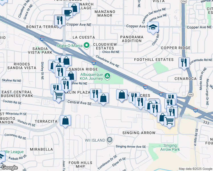 map of restaurants, bars, coffee shops, grocery stores, and more near 234 Burma Drive Northeast in Albuquerque