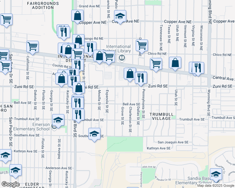 map of restaurants, bars, coffee shops, grocery stores, and more near 426 San Pablo Street Southeast in Albuquerque