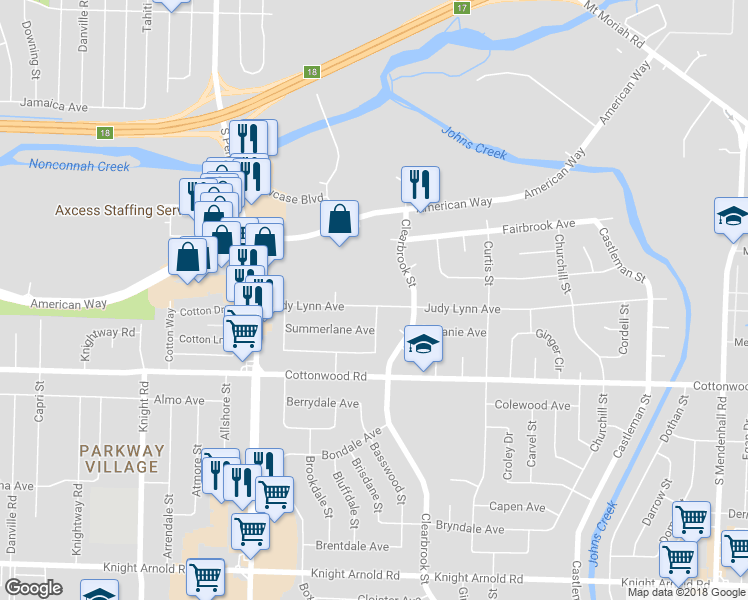 map of restaurants, bars, coffee shops, grocery stores, and more near 4873 Judy Lynn Avenue in Memphis
