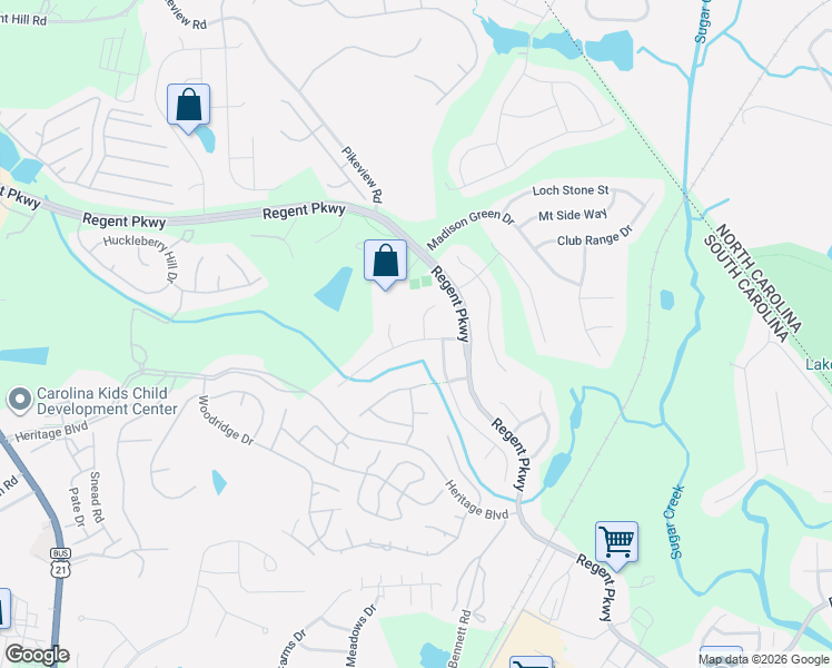 map of restaurants, bars, coffee shops, grocery stores, and more near 3121 Highgate Drive in Fort Mill
