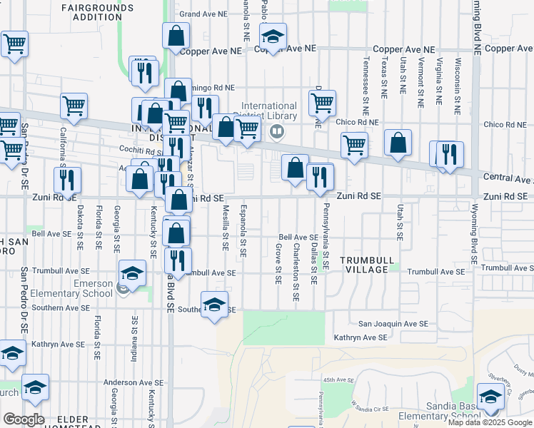 map of restaurants, bars, coffee shops, grocery stores, and more near 416 San Pablo Street Southeast in Albuquerque