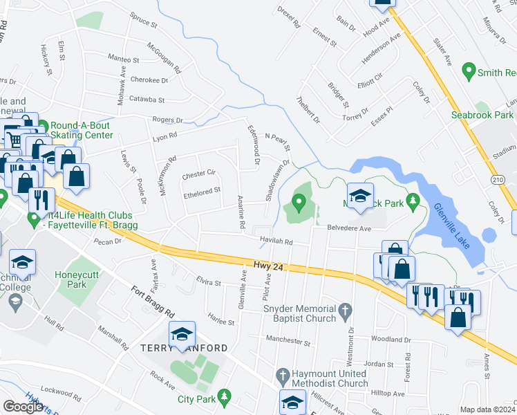 map of restaurants, bars, coffee shops, grocery stores, and more near 1905 Mc Pherson Road in Fayetteville