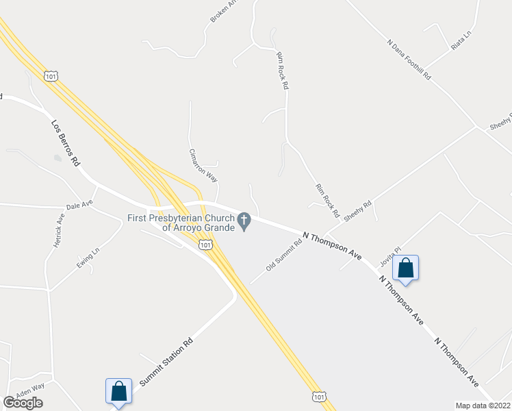 map of restaurants, bars, coffee shops, grocery stores, and more near 125 Oak Grove Lane in Arroyo Grande