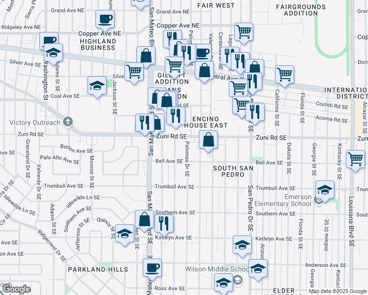 map of restaurants, bars, coffee shops, grocery stores, and more near 532 Madeira Drive Southeast in Albuquerque