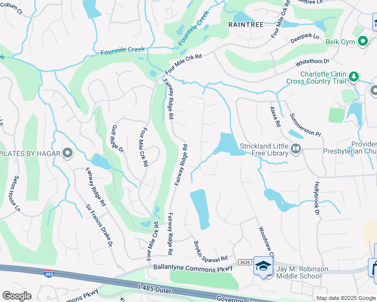 map of restaurants, bars, coffee shops, grocery stores, and more near 9533 Fairway Ridge Road in Charlotte
