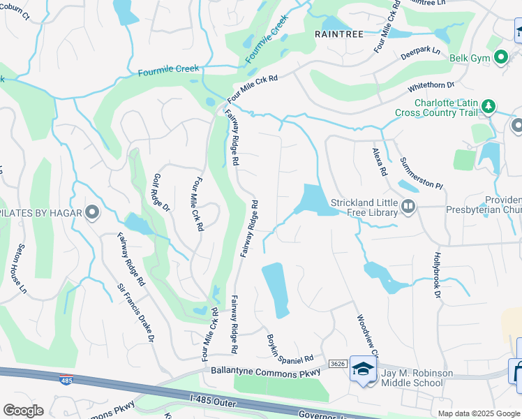 map of restaurants, bars, coffee shops, grocery stores, and more near 9533 Fairway Ridge Road in Charlotte