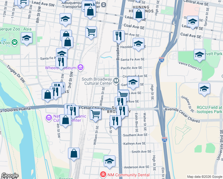 map of restaurants, bars, coffee shops, grocery stores, and more near in Albuquerque