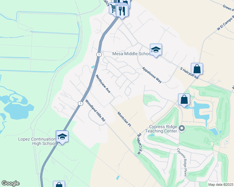 map of restaurants, bars, coffee shops, grocery stores, and more near 2646 Northview Avenue in Arroyo Grande