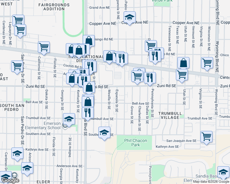 map of restaurants, bars, coffee shops, grocery stores, and more near 429 Espanola Street Southeast in Albuquerque