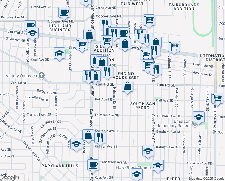 map of restaurants, bars, coffee shops, grocery stores, and more near 532 Madeira Drive Southeast in Albuquerque