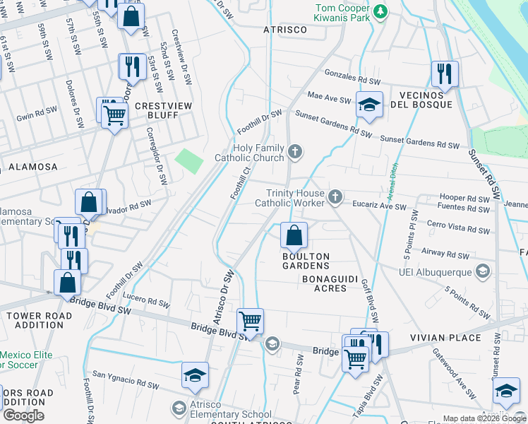 map of restaurants, bars, coffee shops, grocery stores, and more near 667 Atrisco Drive Southwest in Albuquerque