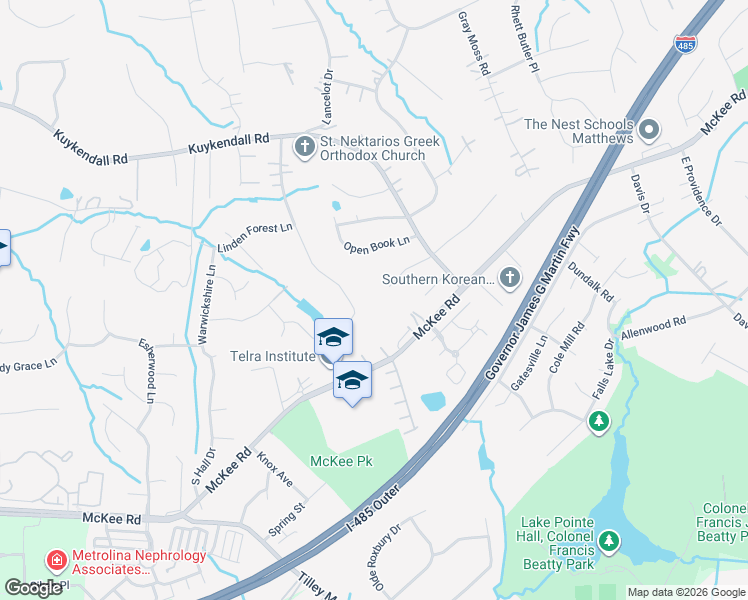 map of restaurants, bars, coffee shops, grocery stores, and more near 9951 Providence Forest Ln in Charlotte