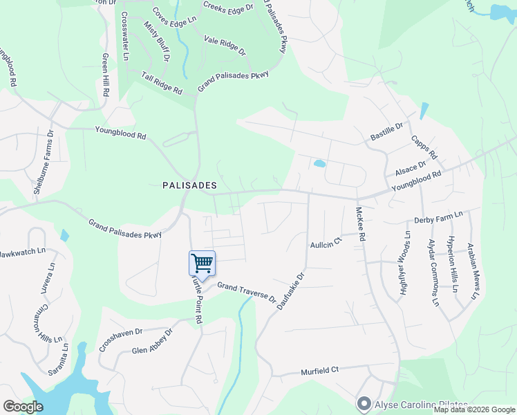 map of restaurants, bars, coffee shops, grocery stores, and more near 16825 Youngblood Road in Charlotte